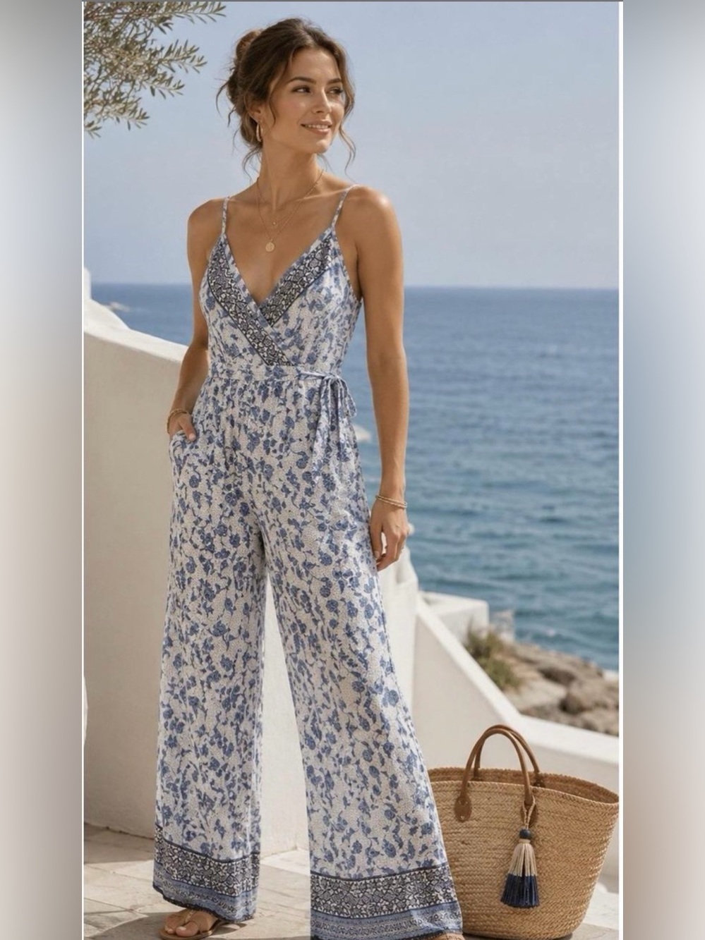Japna Blue Floral Wrap Jumpsuit